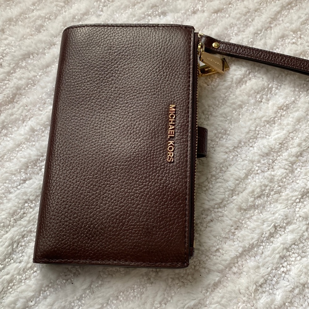 Michael kors wristlet wallet double zip oxblood color
